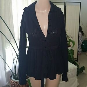 Peplum button and tie front cardigan